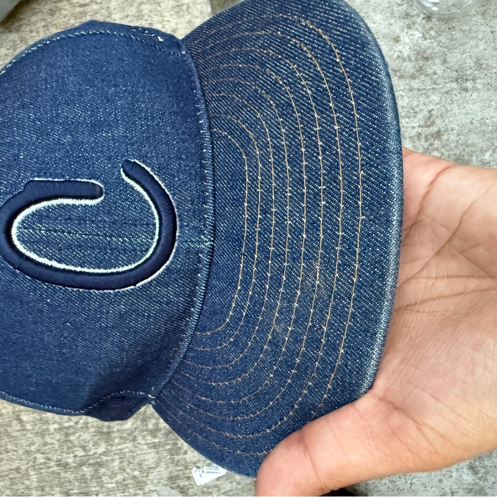 4/$25 Clout Denim Blue 7 1/8 Curved-Brim Cap Embroidered C letter street wear A7